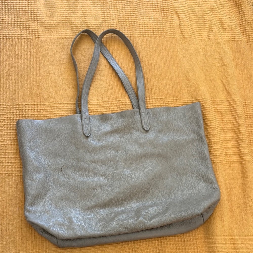 Cuyana Gray Leather Tote Bag with Soft Slouchy Design